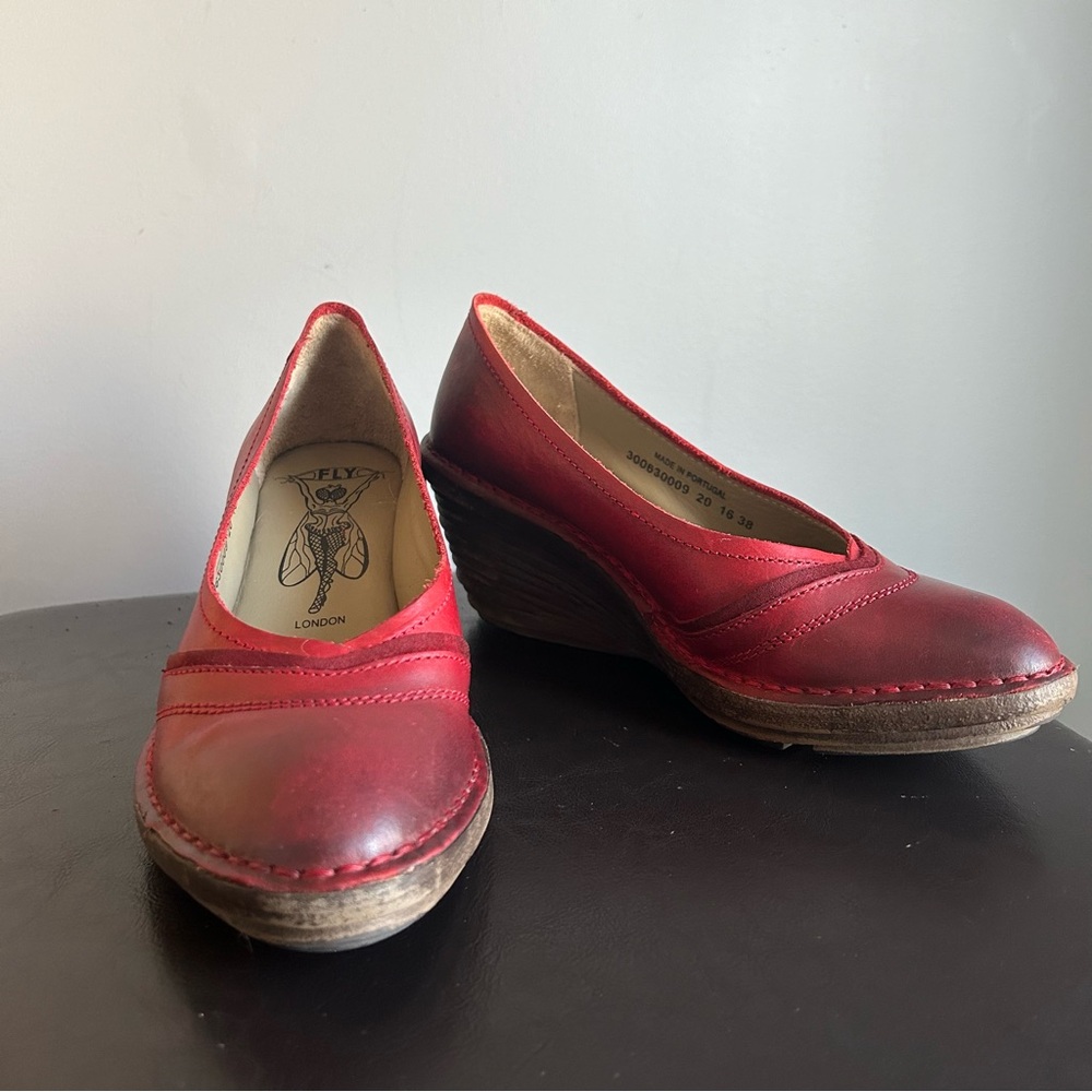 Fly London Red Wedge Slip-on Closed Toe Shoes